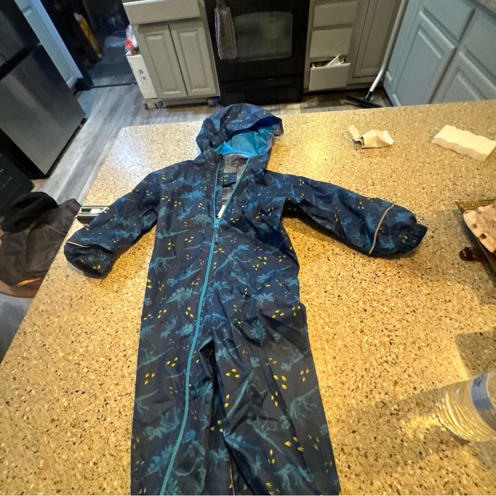 Children's Blue Dinosaur Rain Suit with zipper